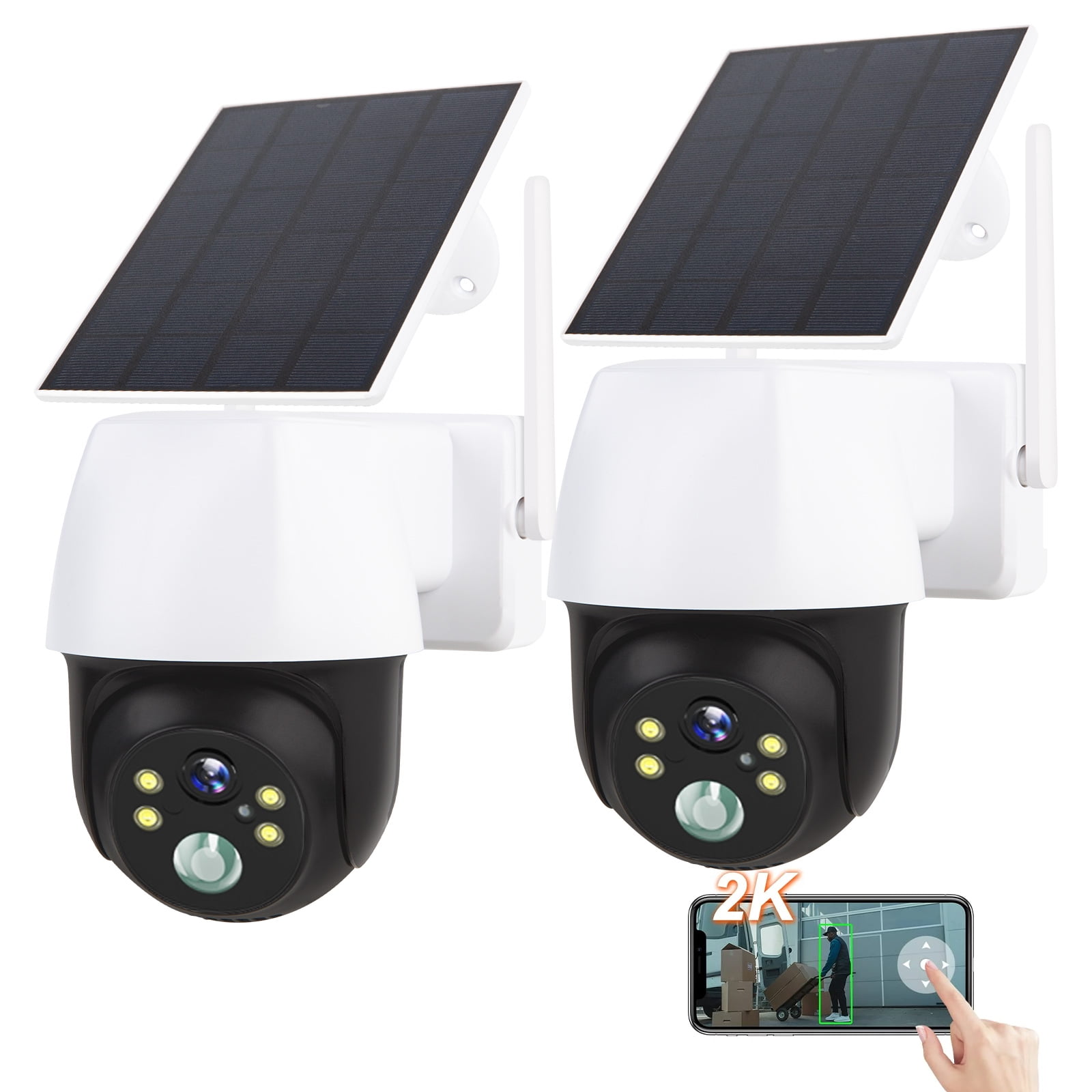 Solar Security Camera Outdoor, 2K 360° View PTZ Camera, Wireless WiFi Solar Powered Doorbell