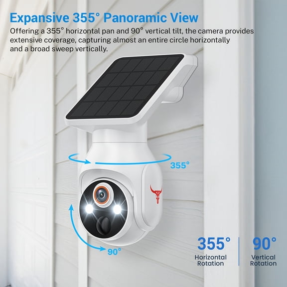Solar Security Camera Outdoor: 355 Panoramic View, Human Auto Tracking, 2.4G/5G WiFi, Night Vision, 2-Way Audio, Cloud Storage, IP65 Weatherproof