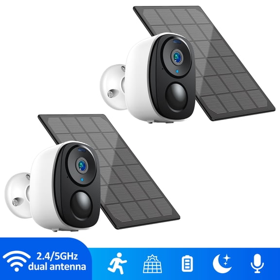 Solar Security Camera Wireless Outdoor - 2K Battery Powered Cameras for Home Security Outside, 2.4Ghz & 5Ghz WiFi Surveillance Indoor, AI Motion Detection, Color Night Vision, 2-Way Talk, Waterproof