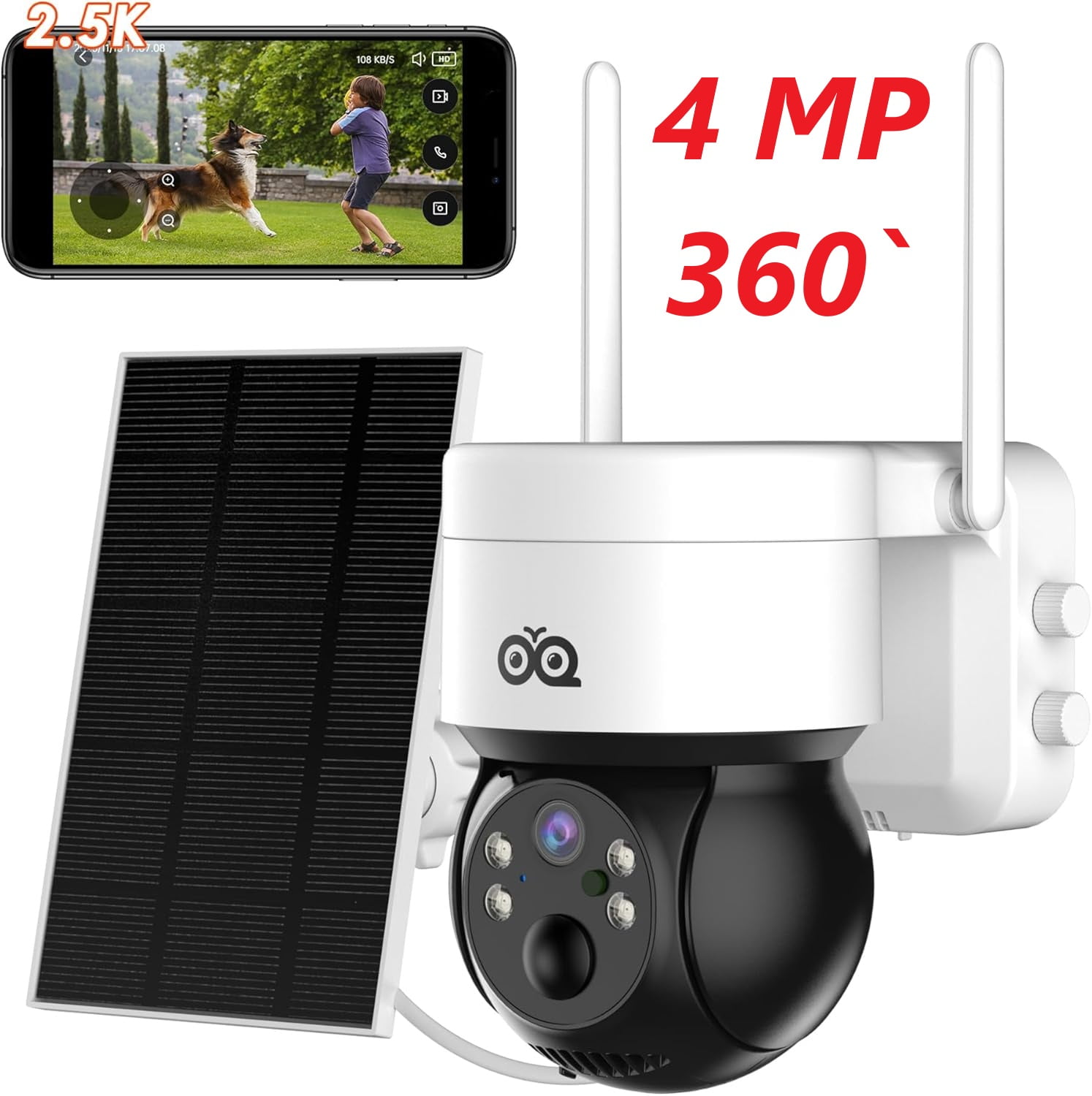Solar Security Camera Wireless Outdoor, 4MP WiFi Camera with Solar ...