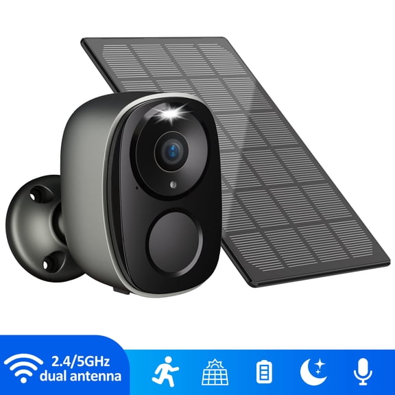 Solar Security Camera Wireless Outdoor - HD 2K Battery Powered Cameras for Home Security Outside, 2.4Ghz&5Ghz WiFi Surveillance Indoor, AI Motion Detection, Color Night Vision, 2-Way Talk, Waterproof
