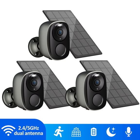 Solar Security Camera Wireless Outdoor - HD 2K Battery Powered Cameras for Home Security Outside, 2.4Ghz&5Ghz WiFi Surveillance Indoor, AI Motion Detection, Color Night Vision, 2-Way Talk, Waterproof