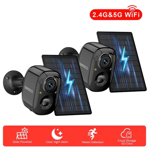 Solar Security Cameras Wireless Outdoor 2 Pack, Battery Powered 2.4Ghz&5Ghz Wi-Fi Camera With AI Human Detection, Instant Alert, Light & Siren, Color Night Vision, 2-Way Talk, Works with Alexa
