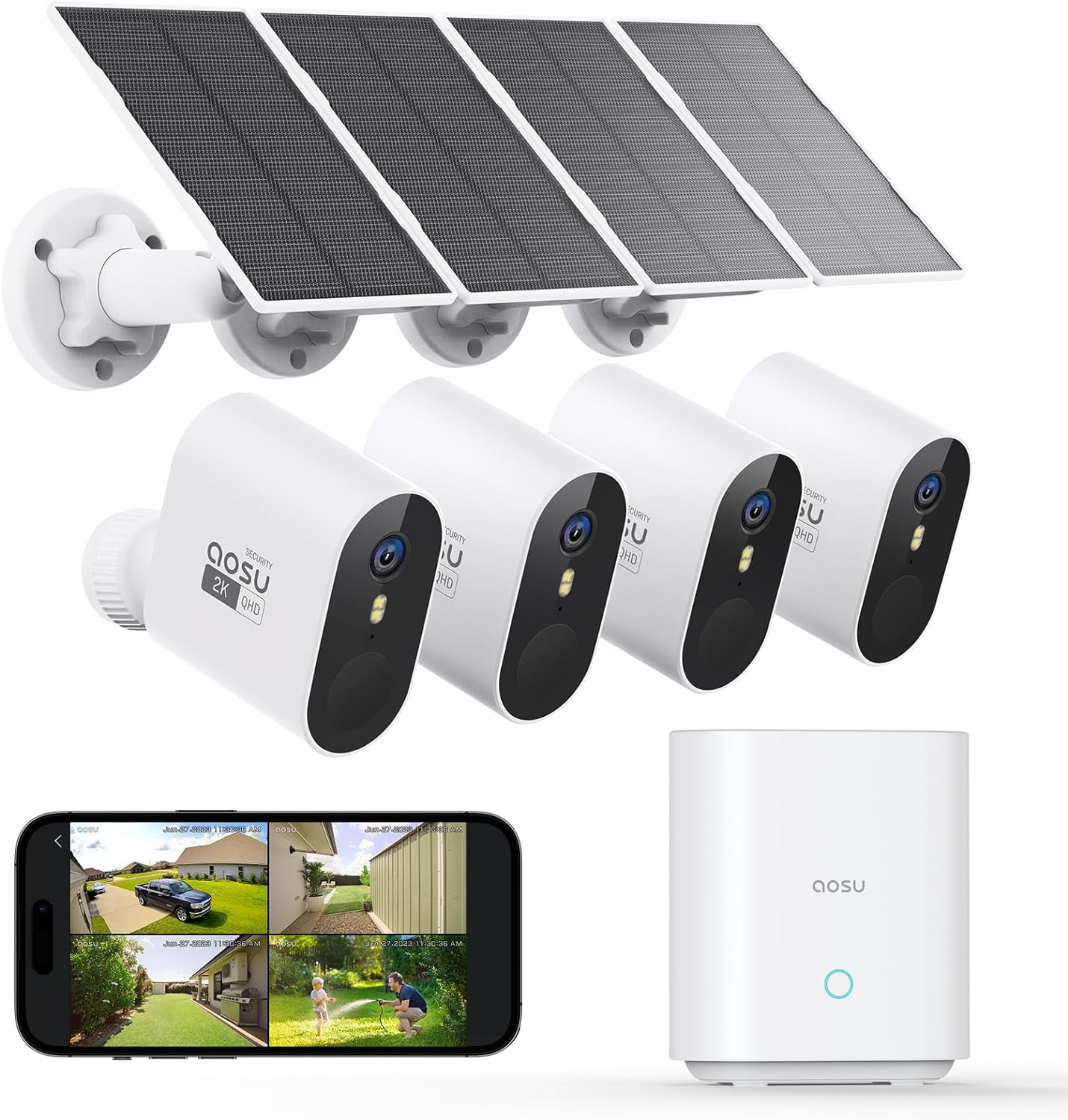 2K Solar Security Cameras Wireless Outdoor,AOSU Home Surveillance
