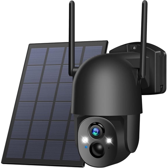 Solar Security Cameras Wireless Outdoor, 3MP 2K FHD Outdoor Camera Wireless 2.4G Wi-Fi 355 View Pan Tilt Security Cameras with AI Motion Detection, Siren (Black)
