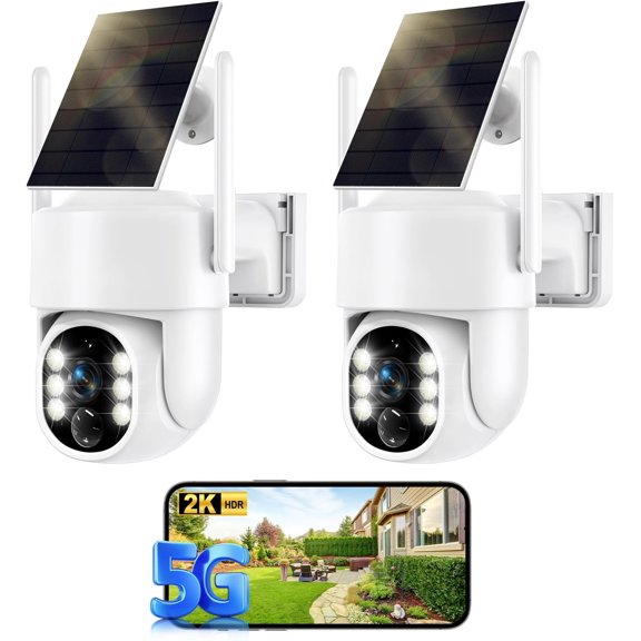 Solar Security Cameras Wireless Outdoor, 5G&2.4GHz Cameras for Home Security, 2K Solar Outdoor Camera, Color Night Vion, AI Human Detion, 2-Way Talk, Siren Alarms (2-Pack)