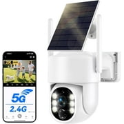 Solar Security Cameras Wireless Outdoor, 5G Solar Camera Outdoor Wireless, Battery Powered Wire-Free WiFi Cameras for Home Security, 360° PTZ, AI Human Detection, Color Night Vision, Work with Alexa