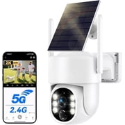 Solar Security Cameras Wireless Outdoor, 2K 2.4G/5G Solar Camera Outdoor Wireless, Battery Powered Wire-Free WiFi Cameras for Home Security, 360° PTZ, AI Human Detection, Color Night Vision