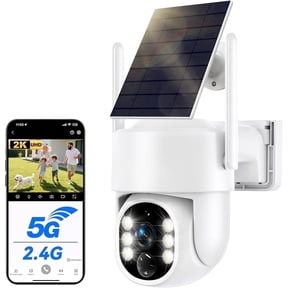 Solar Security Cameras Wireless Outdoor, 2K 2.4G/5G Solar Camera Outdoor Wireless, Battery Powered Wire-Free WiFi Cameras for Home Security, 360° PTZ, AI Human Detection, Color Night Vision