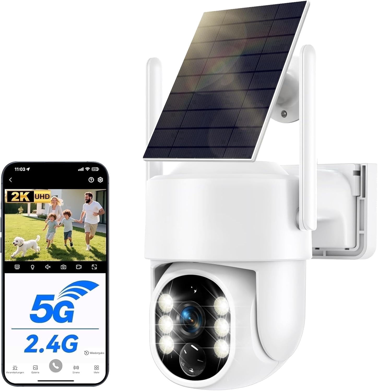 Solar Security Cameras Wireless Outdoor, 5G Solar Camera Outdoor Wireless, Battery Powered Wire-Free WiFi Cameras for Home Security, 360° PTZ, AI Human Detection, Color Night Vision, Work with Alexa