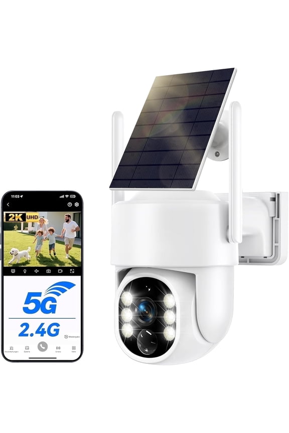 Solar Security Cameras Wireless Outdoor, 5G Solar Camera Outdoor Wireless, Battery Powered Wire-Free WiFi Cameras for Home Security, 360° PTZ, AI Human Detection, Color Night Vision, Work with Alexa