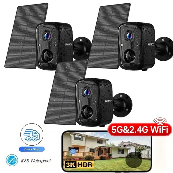 Solar Security Camer Wireless Outdoor, 4MP Battery Powered, 2.4/5GHz WiFi, PIR AI Motion Detection, IP66 Waterproof, Color Night Vision, 2-Way Audio, Cloud/SD