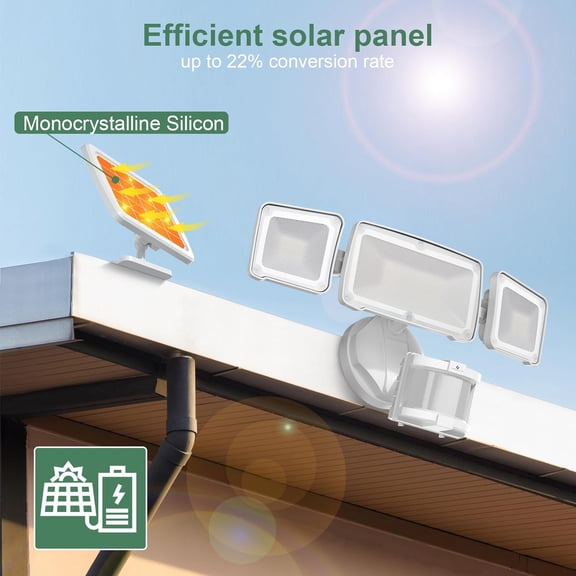 Solar Security Lights 2400mAh LED Motion Sensor Light Outdoor, Rechargable 1600lm Solar Flood Light, 5500-6000K, IP 65 Waterproof for Garage, Yard, Porch, Entryways - White