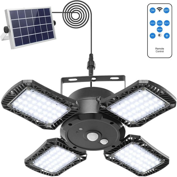 Solar Shed Light Indoor Outdoor,1000LM 128LED Solar Pendant Light with Remote & 4 Lighting Modes, Solar Security Motion Sensor Lights for Home Yard Barn Gazebo Patio Garage IP65 Waterproof