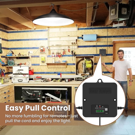 Solar Shed Light Indoor Outdoor, 2000LM Daytime Available Pendant Light with Pull String, Dusk to , 3 Lighting Modes Solar Lights Indoor, IP65 Waterproof for Barn, Gazebo, Shop, Garage