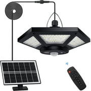 Solar Shed Light Indoor Outdoor Auzev 180LED Dual Head Solar Powered Pandent Daytime Work Lights with 5 Lighting Modes & 3 Timers, Solar Indoor Lights Motion Sensor with Remote 1 Pack