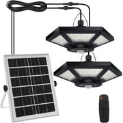 Solar Shed Light Indoor Outdoor Auzev Solar Powered Pandent Daytime Work Lights with 5 Lighting Modes & 3 Timers, 180LED Solar Indoor Lights Motion Sensor with Remote Control 2 Pack