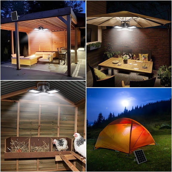 Solar Shed Light Outdoor Indoor, 176LED Solar Powered Motion Sensor Pendant Light Daytime Available, Solar Indoor Lights with 5 Lighting Modes & Remote for Shed Gazebo Barn Garage, 2 Pack