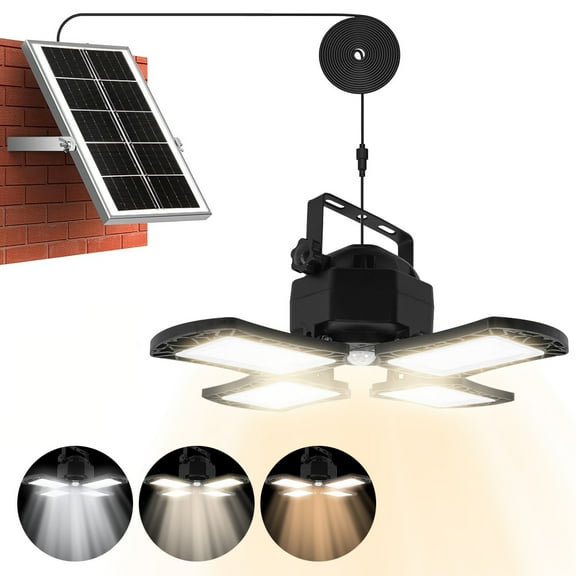 Solar Shed Light Outdoor Indoor, Motion Sensor Solar Pendant Lights Daytime Available, Solar Indoor Lights with Remote Control for Shed Gazebo Barn Garage Home