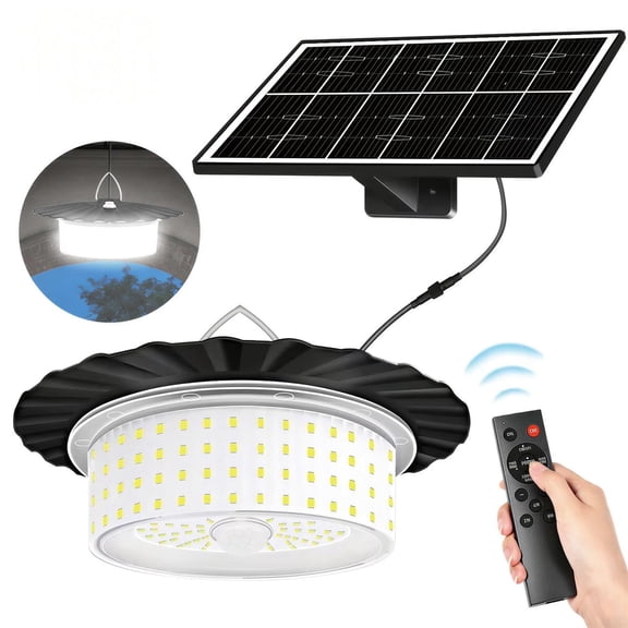 Solar Shed Light Outdoor Indoor, Upgrade 244 LED 360 Lighting Motion Sensor Pendant Light, Waterproof Solar Lights with Remote Control, Timer, 5 Modes for Shed Gazebo Garage Barn