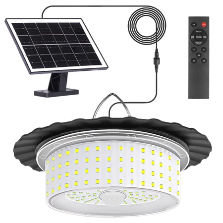 Solar Shed Light Outdoor Indoor, Upgrade 244 LED 360° Lighting Motion Sensor Pendant Light, Waterproof Solar Lights with Remote Control, Timer, 5 Modes for Shed Gazebo Garage Barn