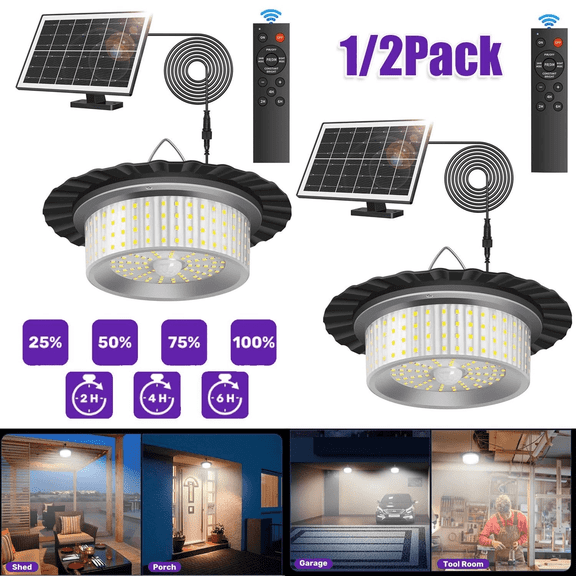 Solar Shed Light Outdoor Indoor, Upgrade 244 LED with Remote Control,Waterproof, Motion Sensor, 5 Modes, Timer, for Shed Gazebo Garage Barn,2pack