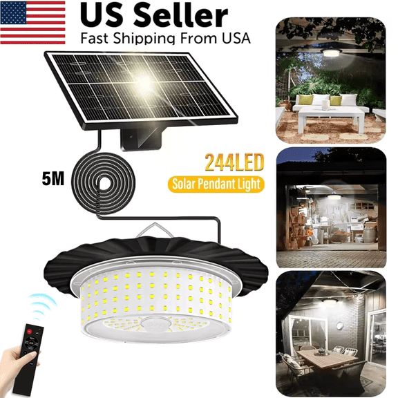 Solar Shed Light Outdoor Indoor, Upgrade 244 LED with Remote Control,Waterproof, Motion Sensor, 5 Modes, Timer, for Shed Gazebo Garage Barn