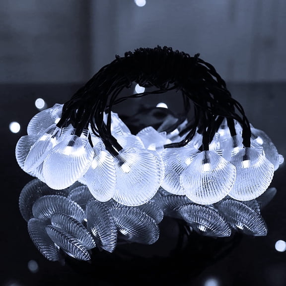 Solar Shell String Lights 16.4FT 30LED Waterproof 8 Modes Ocean Seashell Fairy Light Beach Shell String Lights for Christmas Halloween Wedding Bedroom Garden
