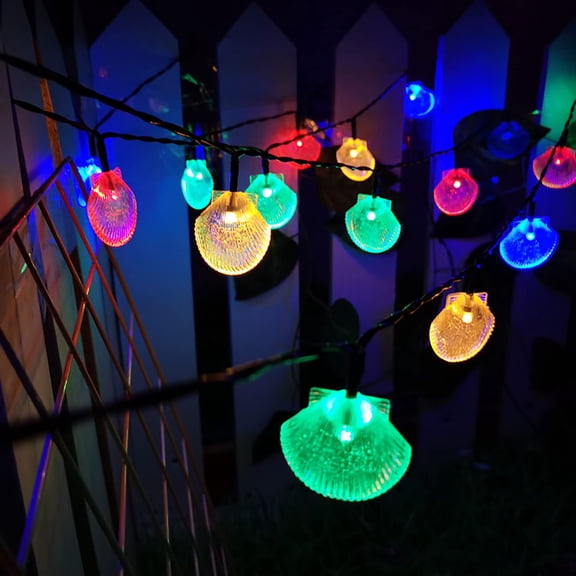 Solar Shell String Lights 16.4FT 30LED Waterproof 8 Modes Ocean Seashell Fairy Light Beach Shell String Lights for Christmas Halloween Wedding Bedroom Garden