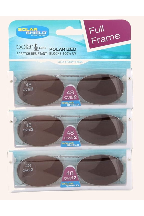 Clip-On Polarized Sunglasses, Size 48 Oval 2, Brown Lenses, Full Frame, Scratch Resistant, Blocks 100% UV