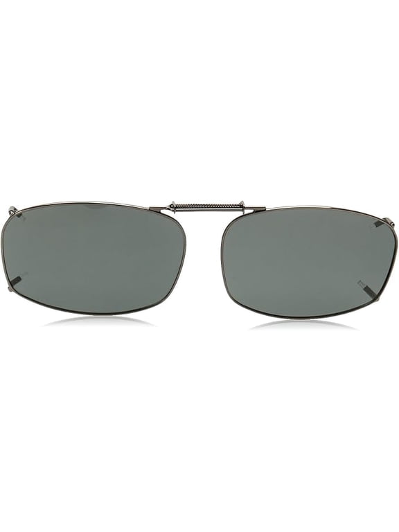 Clip-On Rectangular 54 Polarized Sunglasses Gunmetal Frame, Grey Lenses