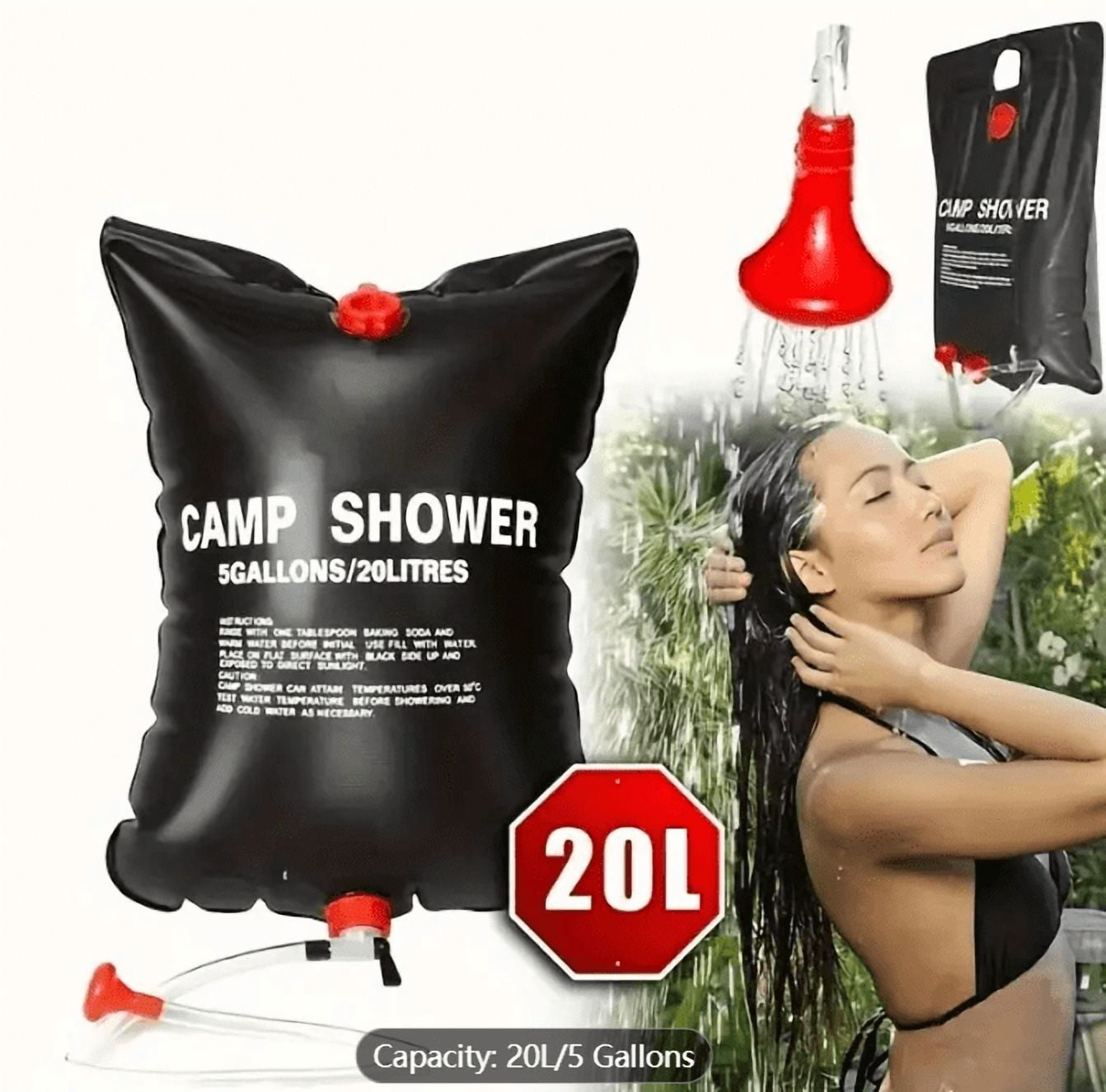 LYOUMEIT 5 Gallon Solar Shower Bag For Camping – Portable Heated Shower With Hose & On/Off Head
