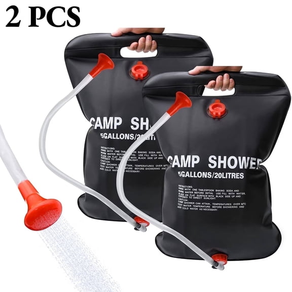 OFEFE Solar Shower Bag,2-Pack 5 Gallons/20L,Portable Shower Bag with Removable Hose and on-off Switchable Head for Camping Beach Swimming Traveling