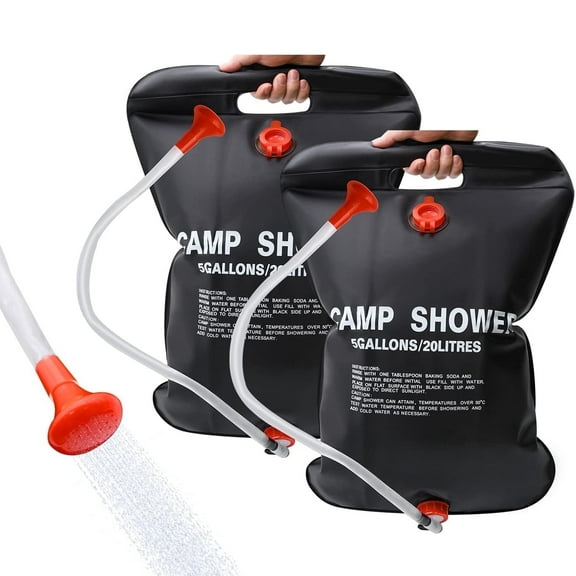 Solar Shower Bag,2 Pack 5 Gallons/20L, Portable Shower Bag with Removable Hose and on-off Switchable Shower Head for Camping Beach Swimming Outdoor Traveling