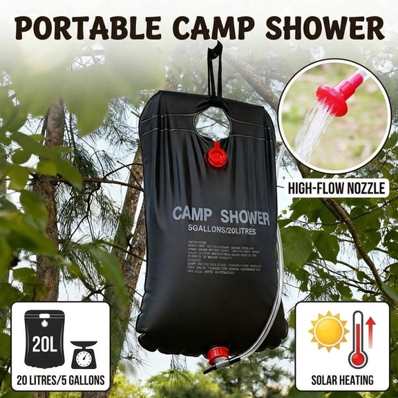 Solar Shower Bag,5 Gallons/20L Portable Camping Shower Bag for Beach Outdoor Traveling