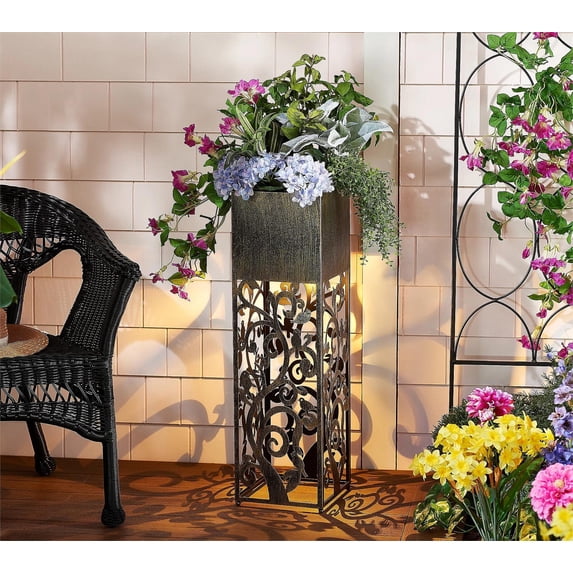 Solar Silhouette Column Planter, Bronze