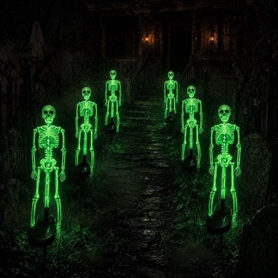 Solar Skeleton Lamp Yard Stake Halloween Decorations Garden Light, 26'' Glow Bones Figurine Led Lamp, 3d Creepy Waterproof Realistic Skull for Outdoor Grave Lawn Patio Party Fall Decor
