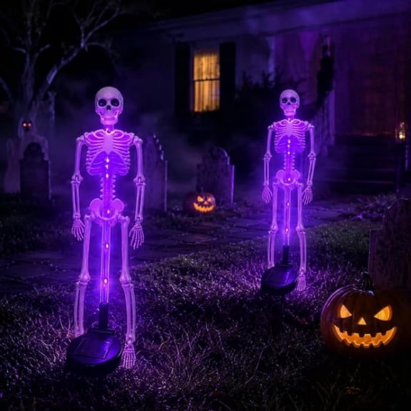 Solar Skeleton Yard Stake Halloween Decorations Garden Light Bones Figurine | 3D Creepy LED lamp Waterproof Realistic ghosts for Outdoor Grave Lawn Patio House Party Fall Decor Gift(Purple,2PCS)