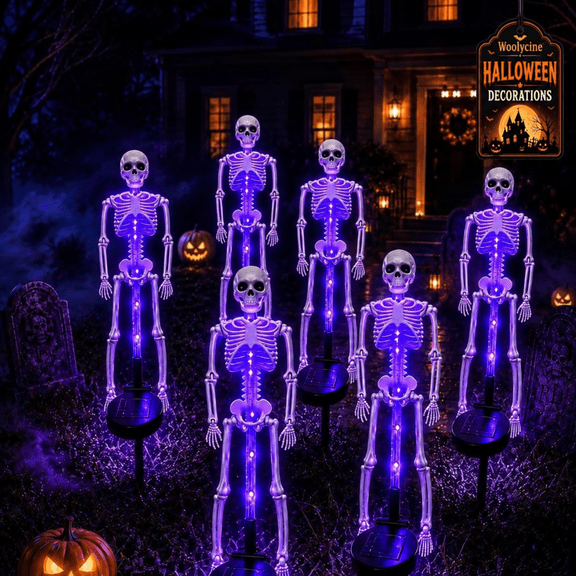 Solar Skeleton Yard Stakes, Halloween Decorations Garden Light, 3D Creepy LED Lamp Waterproof Realistic Ghosts for Outdoor Grave Lawn Patio House Party Fall Decor Gift