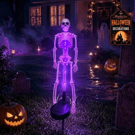 Solar Skeleton Yard Stakes, Halloween Decorations Garden Light, 3D Creepy LED Lamp Waterproof Realistic Ghosts for Outdoor Grave Lawn Patio House Party Fall Decor Gift