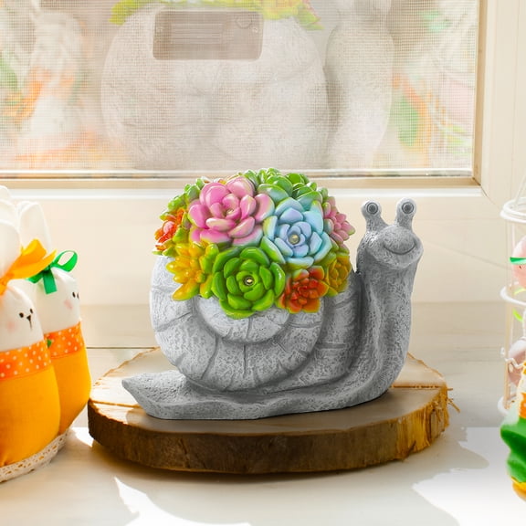 Solar Snail Garden Statue with Succulent & LED Lights, 7.8" Resin Outdoor Decor for Patio, Yard, Lawn