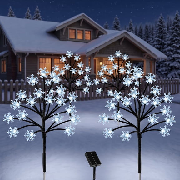 Solar Snowflake Garden Lights, 4-in-1 80 LEDs Christmas Snowflake Stake Pathway Lights Outdoor Waterproof with 8 Modes, Solar Decorative Lights for Outdoor Holiday Patio Path Yard Decor