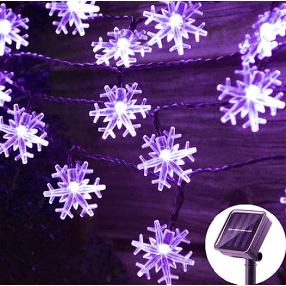 Solar Snowflake Lights String, 8 Modes Waterproof Solar Christmas Fairy Lights for Home Gardens Outdoor Holiday Christmas Tree Party Decorations
