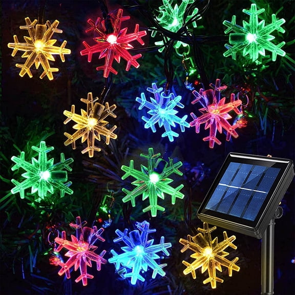 Solar Snowflake Lights String, 8 Modes Waterproof Solar Christmas Fairy Lights for Home Gardens Outdoor Holiday Christmas Tree Party Decorations