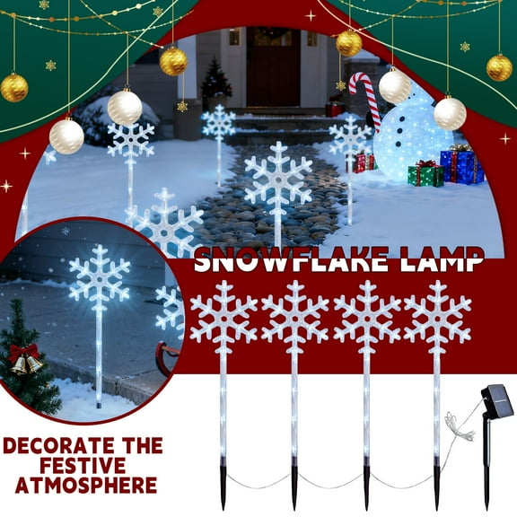 Solar Snowflake Pathway Lights - 4-Pack Solar-Powered Snowflake Stakes With Clear Led Lights, Waterproof For Outdoor Christmas Decor, Xmas Yard, Garden, Walkway, Patio Decorations