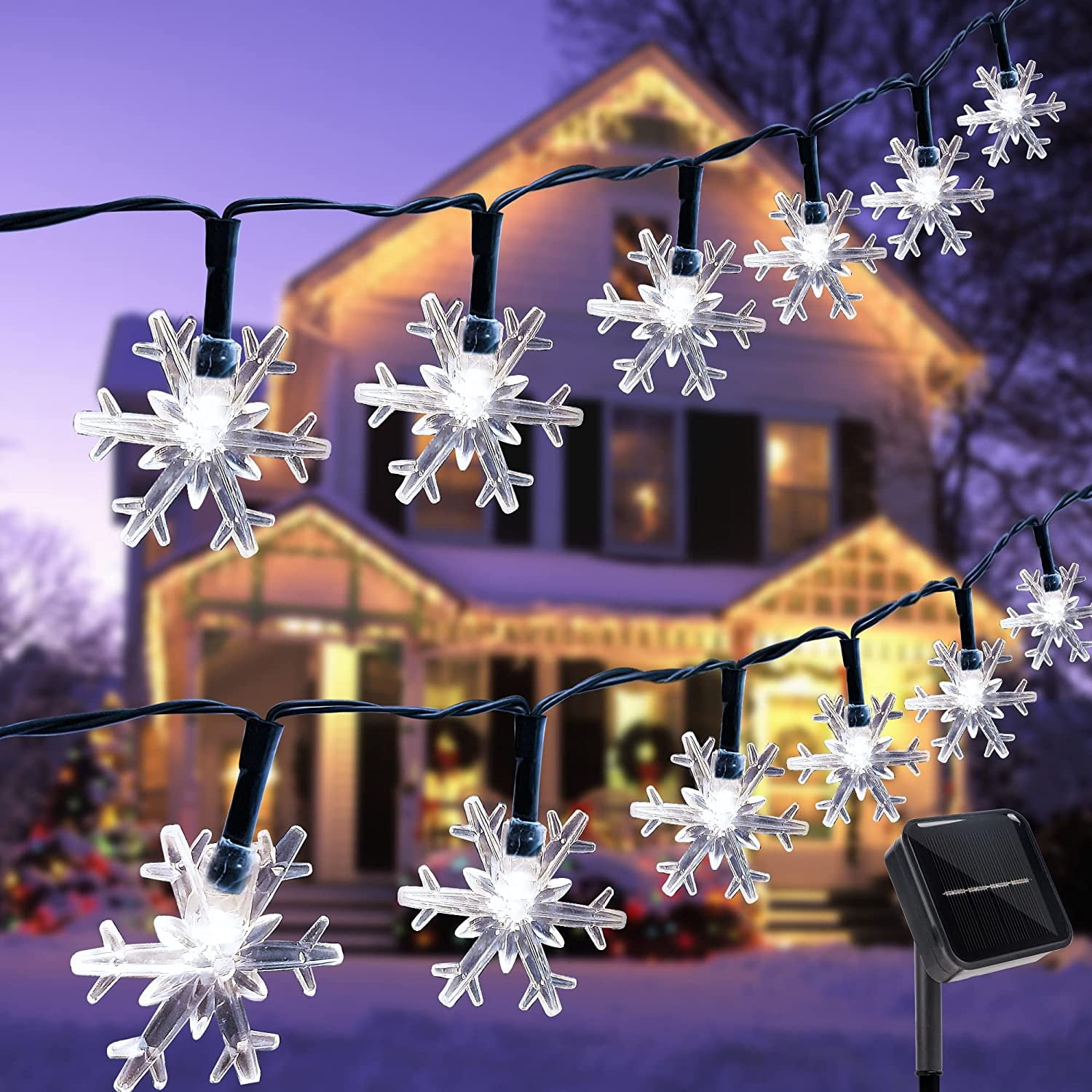 Solar Snowflake String Lights, 23ft 50 LED Outdoor Christmas Fairy Lights with Waterproof 8