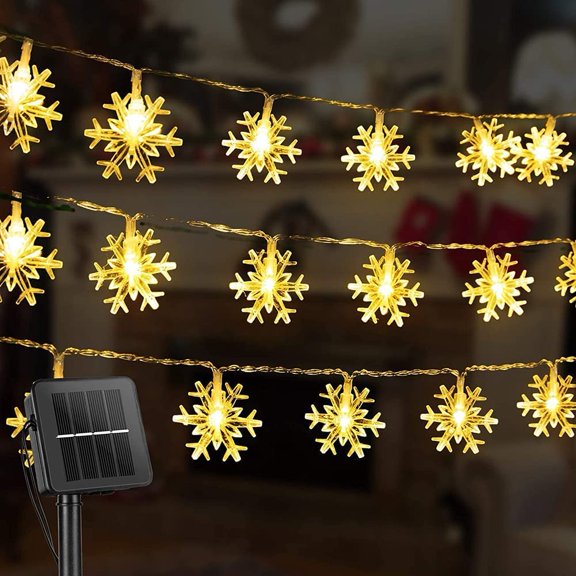Solar Snowflake String Lights, Outdoor Garden Solar String Lights with 8 Modes Waterproof Solar Christmas Lights for Garden Party Christmas