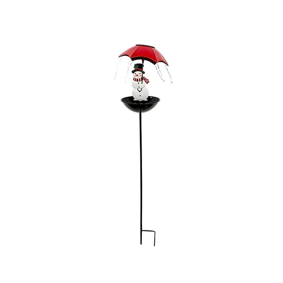 Solar Snowman Umbrella Bird Feeder Outdoor Hanging Birds Feeder Double Purpose For Feeding And Watering Hanging Style Birds Bath Tub Dark Gray Color