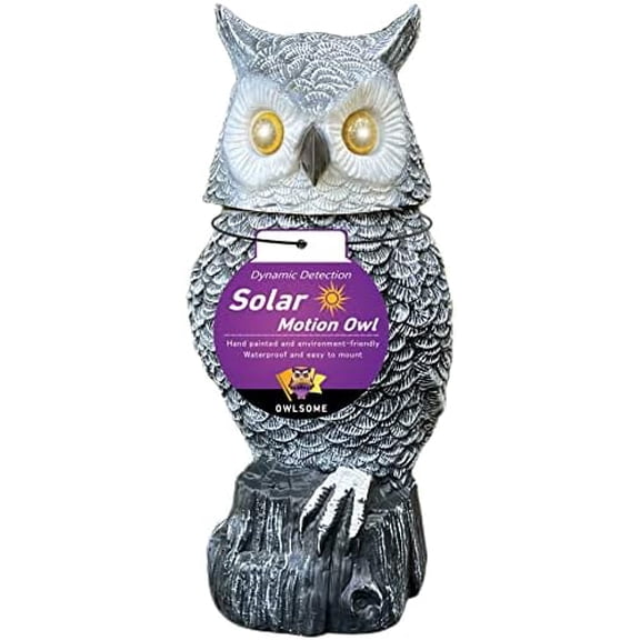Solar Snowy Owl with Flashing Eyes, Rotating Head, Hooting, Motion Detector and Silent Mode, Plastic Owl Garden Sculpture, Garden Decoration$$Garden & Patio