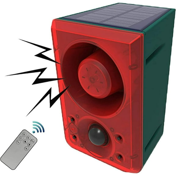 Solar Sound & Light Alarm for Farm Villa, Dog Barking, Support Recording&Volume,130db Loud Noise Maker,3 Work Modes Strobe Light with USB,Say Goodbye to the Intruders